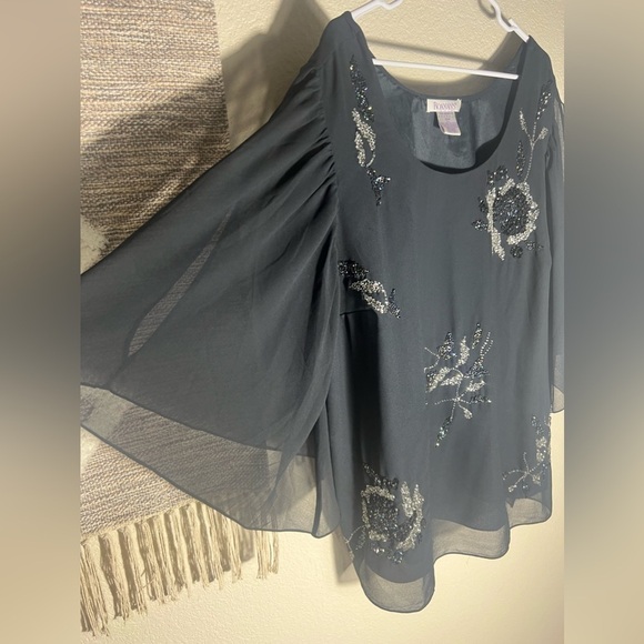 Romans Woman's Blouse Tunic black Beaded Size 22W Plus Open Sleeve - Picture 7 of 13